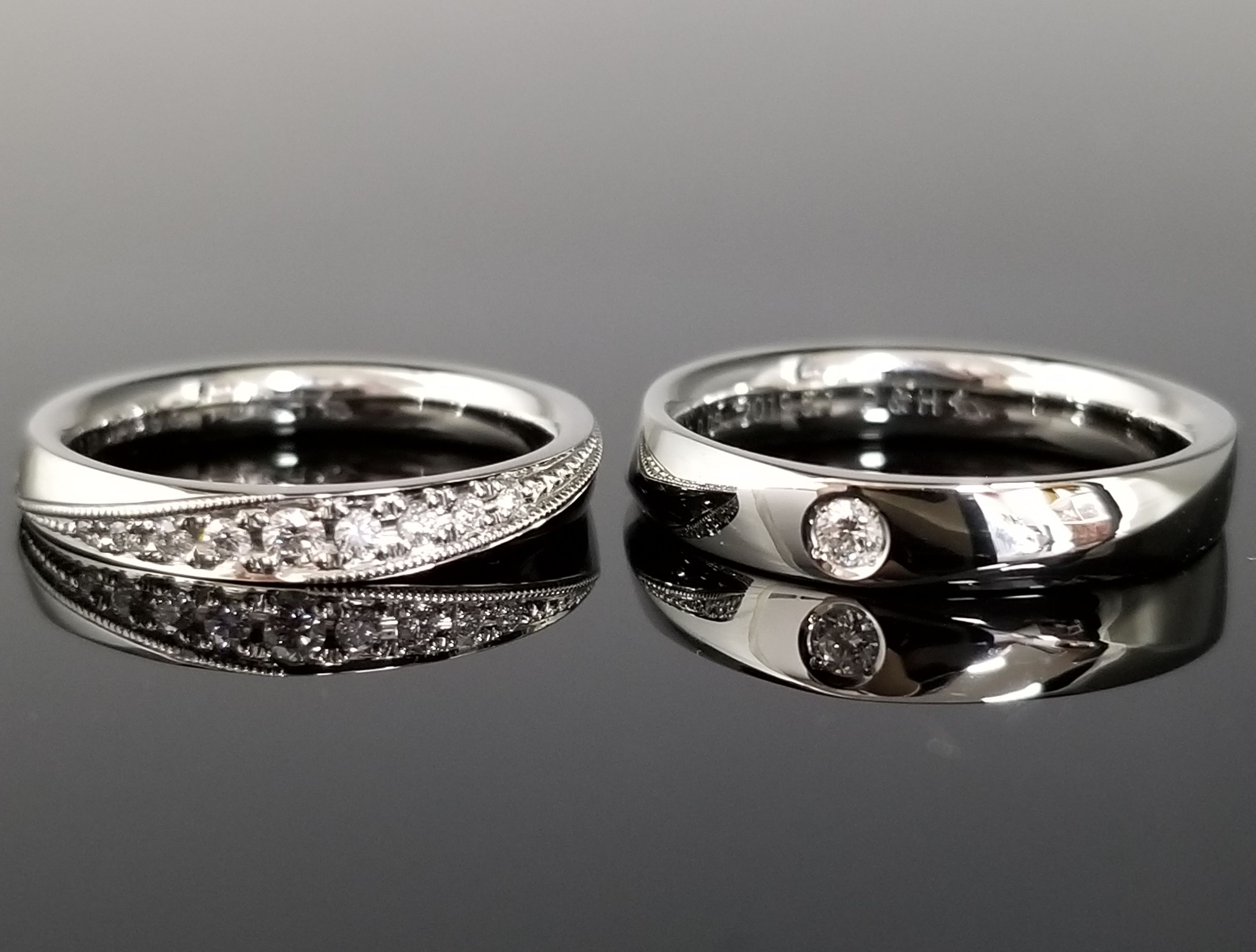 メンズリングにもセッティングされたダイヤモンドがポイントです。｜作品集｜結婚・婚約指輪のオーダーメイドは鍛造指輪＜TANZO＞