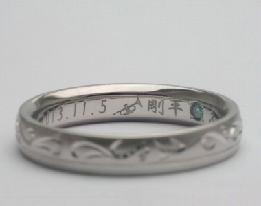 結婚指輪 オーダーメイド 刻印 漢字 誕生石