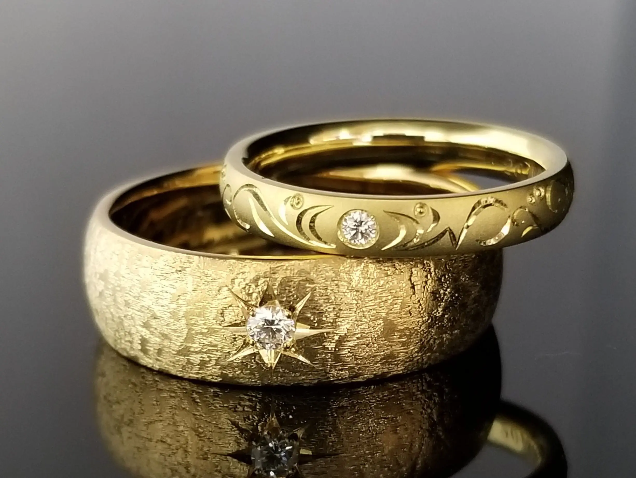 アンティーク加工に繊細な彫りのご結婚指輪 | 結婚・婚約指輪の