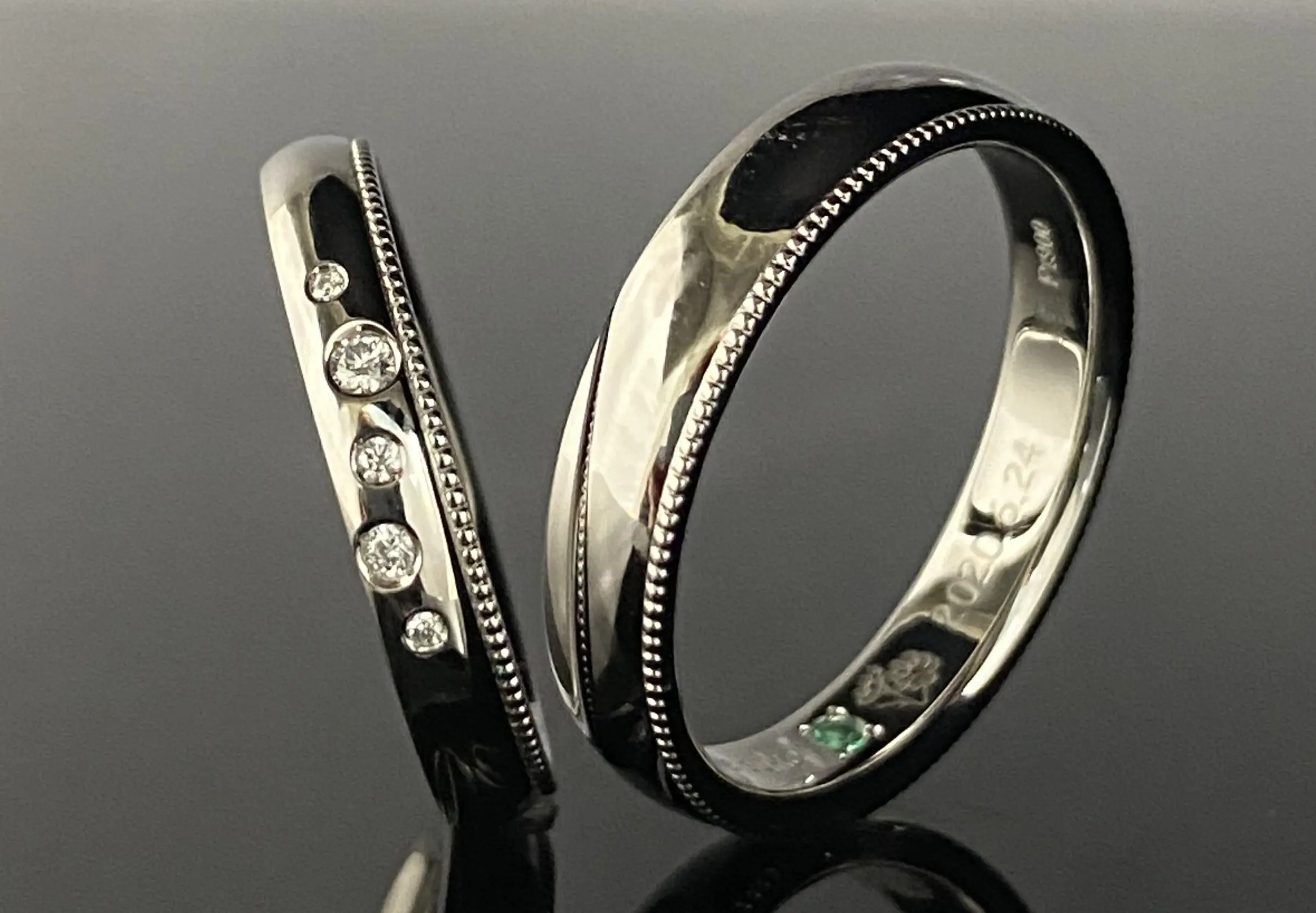 ミル、ダイヤモンドの位置に拘った美しいオーダーリング | 結婚・婚約