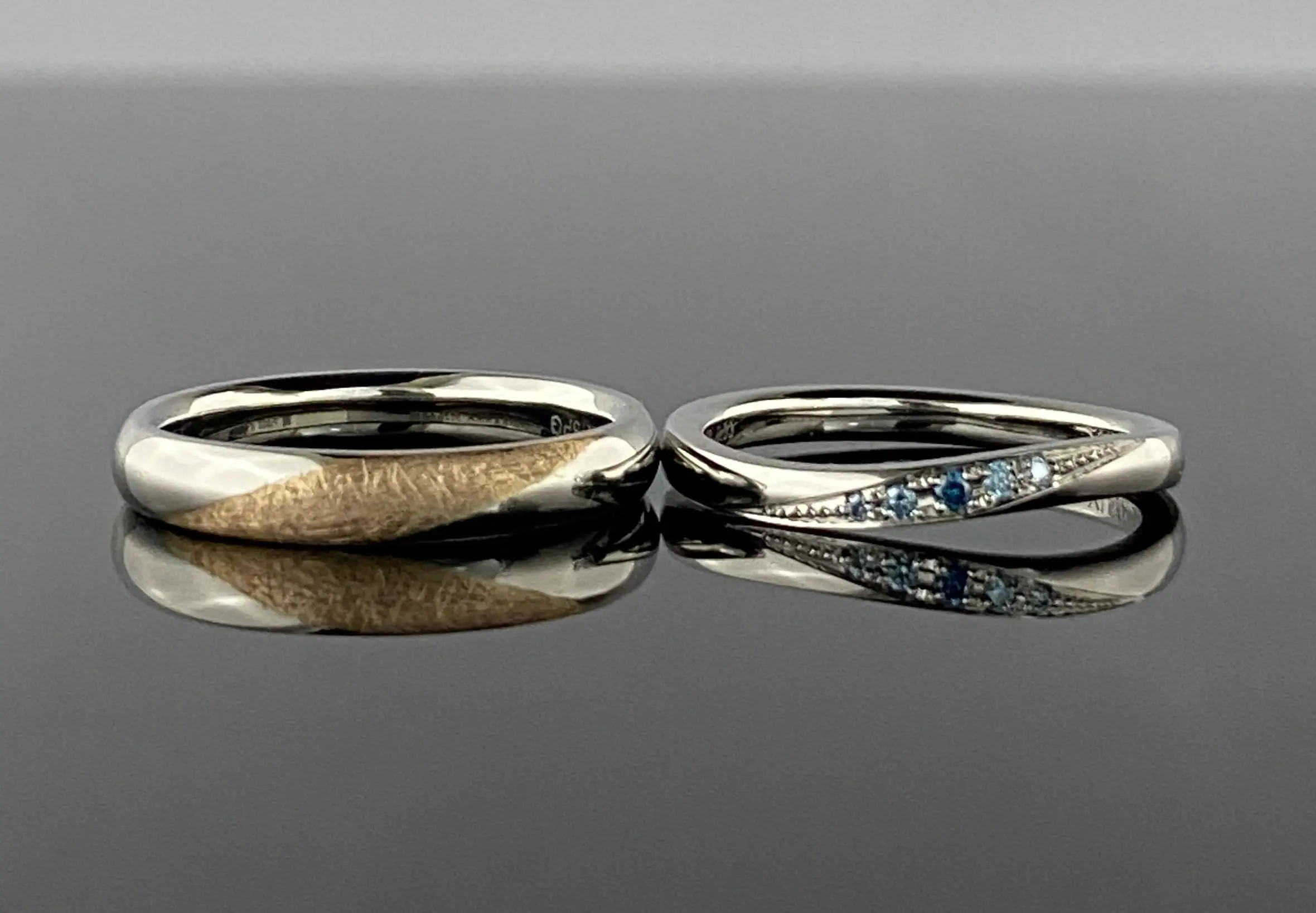 金貼り、和紙加工、カラーダイヤモンドで造る鍛造リング | 結婚