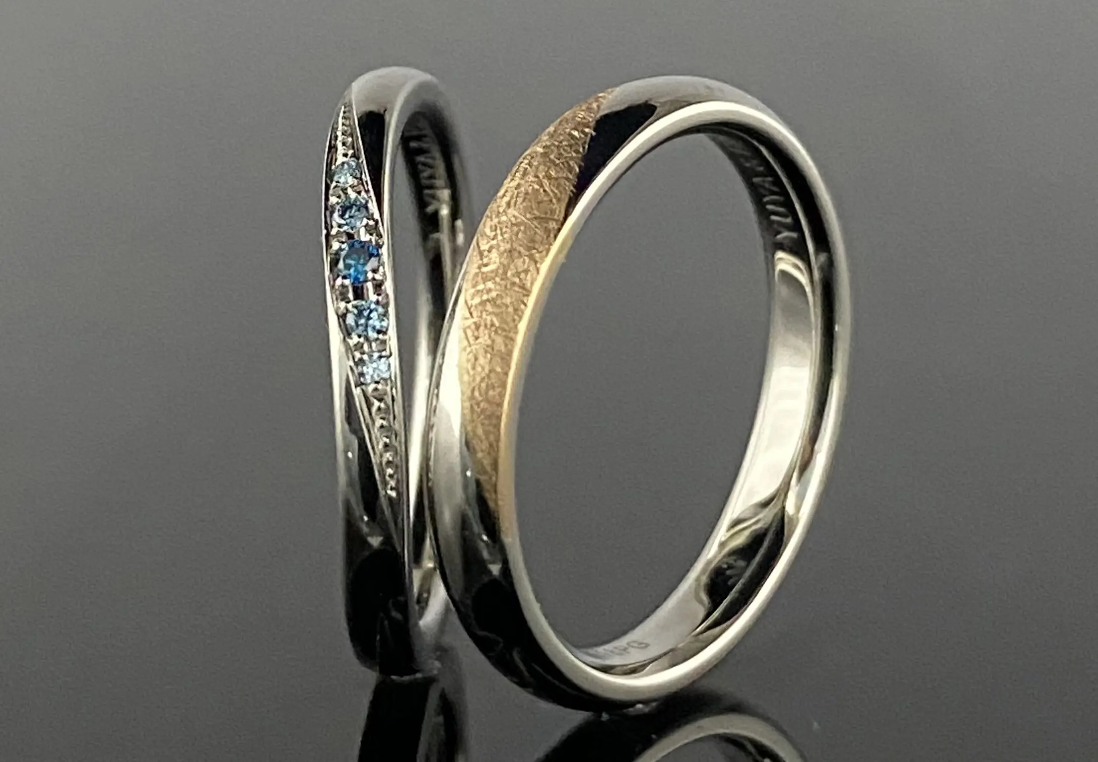 金貼り、和紙加工、カラーダイヤモンドで造る鍛造リング | 結婚